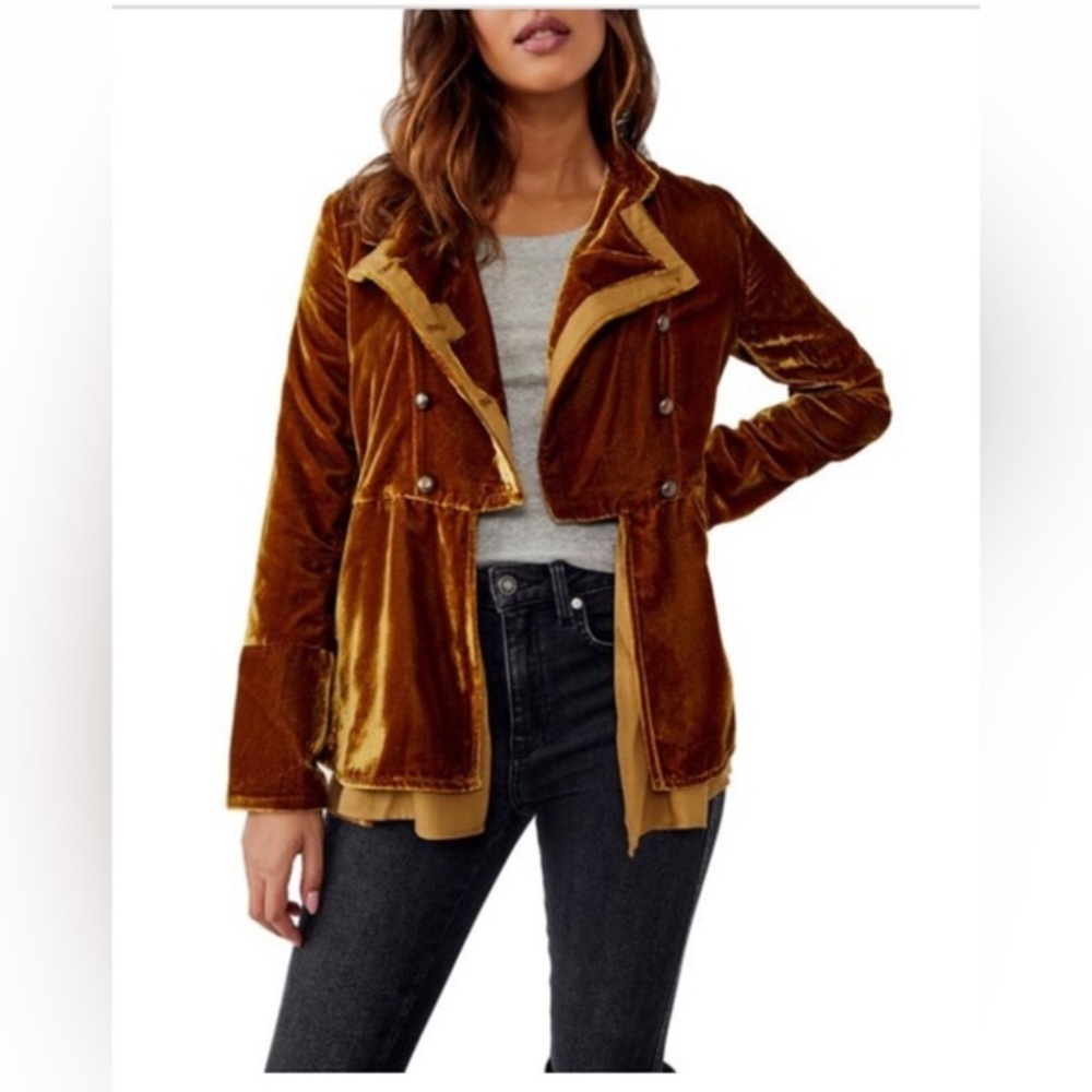 Free People Faye boho bohemian Velvet Jacket in‎ Warm Tobacco Size XS brand new